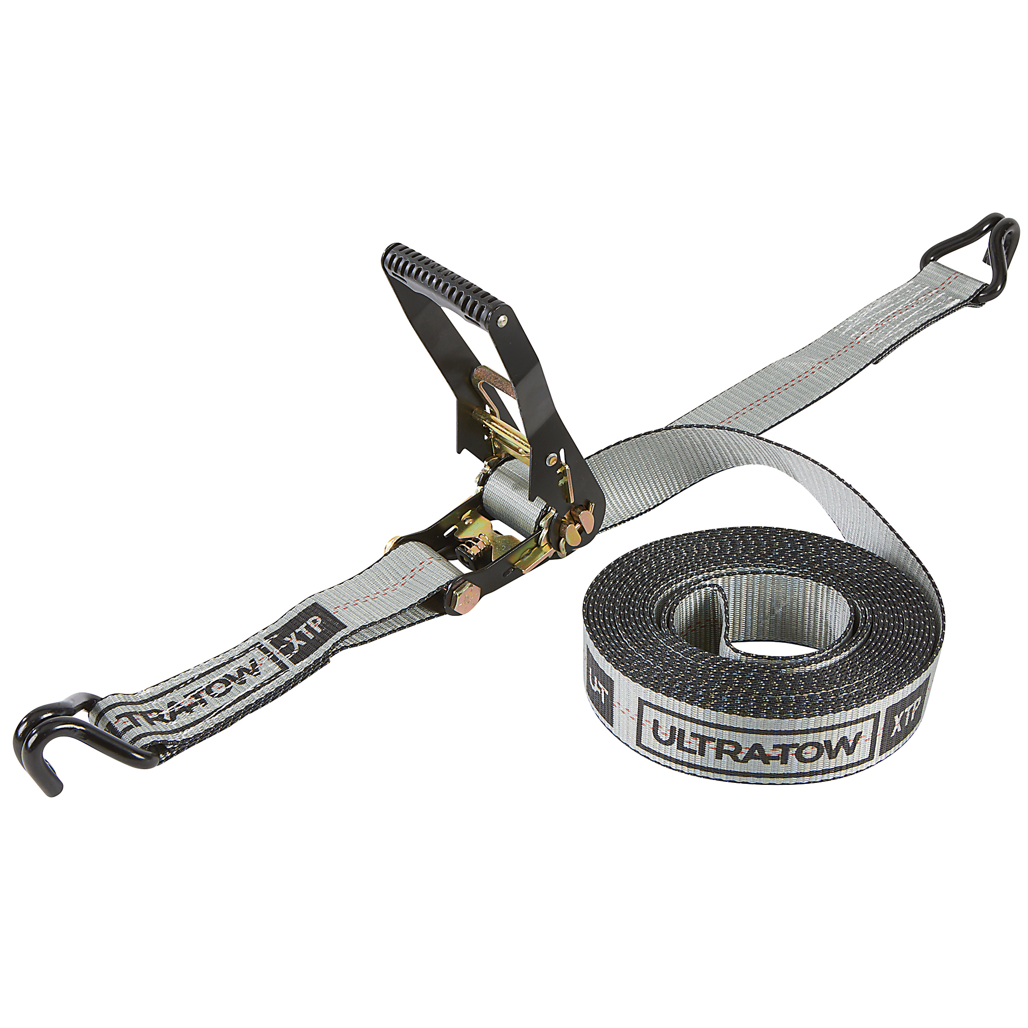 Ultra-Tow XTP 2in. x 27ft. Ratchet Strap with J-Hooks,10,000-Lb. Breaking Strength, 3300-Lb. Working Load, Gray